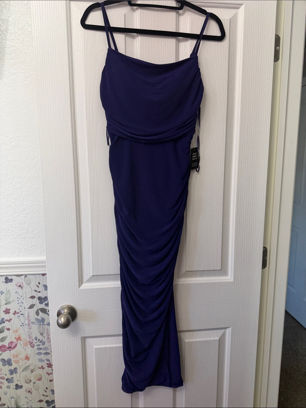 Express Women's Navy Purple Ruched Spaghetti-Strap Dress